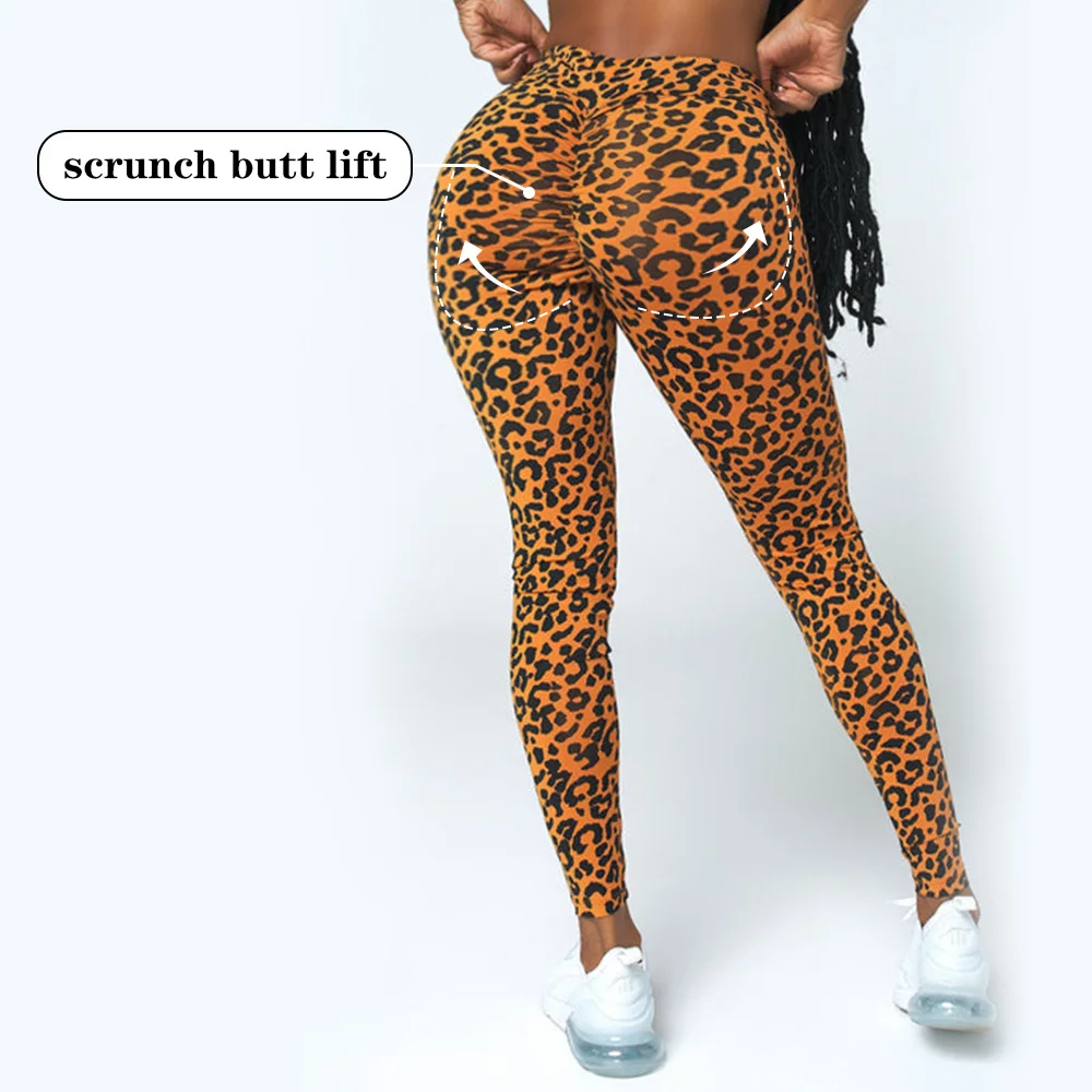 

Polyester Leopard Print Scrunch Butt Sport Pants Workout Women Yoga Leggings, More than 31 colors are available