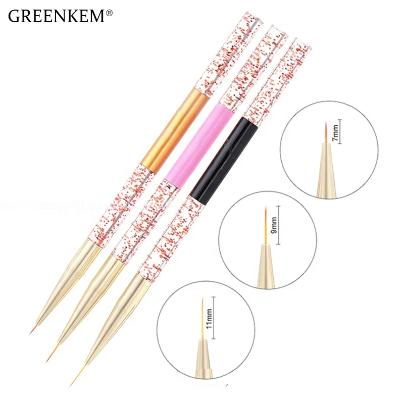 

GREENKEM 3pcs/set Light Therapy Carving Pen Brush Acrylic Uv Gel Line Design Tools Painting Pen Nail Art Liner Brushes, Photo