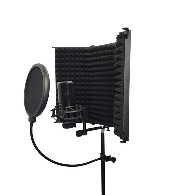 

Portable Studio Acoustic Sound Shield with Absorbing Foam for Microphone, Mic Reflection Filter for Home Voice Studio to Filter, Black