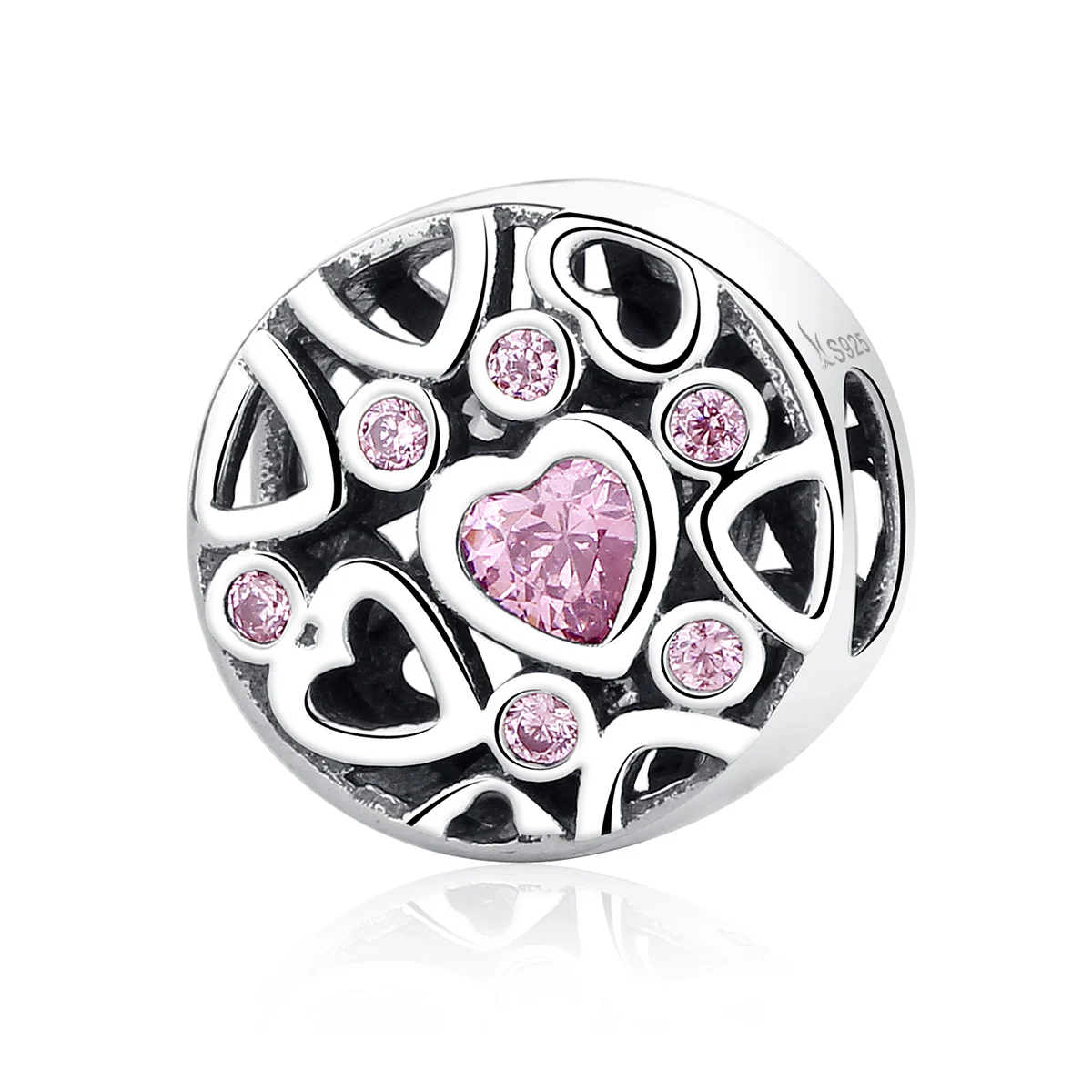 

BAMOER High Quality 925 Sterling Silver Pink Stone Heart to Heart Beads Charms fit Women Bracelets & Necklaces Jewelry SCC054