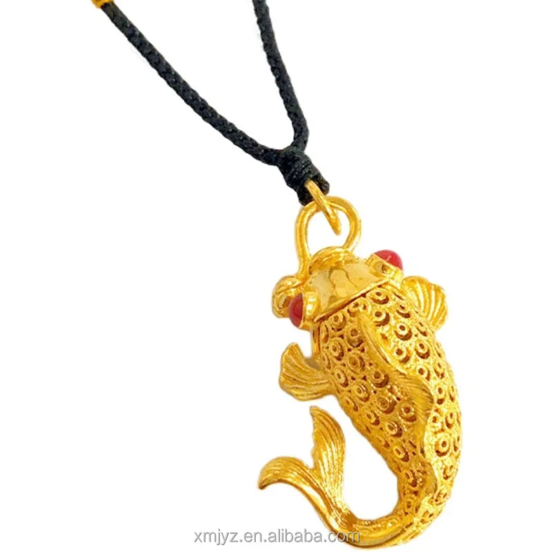 

Brass Gold-Plated Vintage Filigree Goldfish Vietnam Placer Gold Hollow-Out Rich Koi Necklace Ladies' Pendant Live Supply