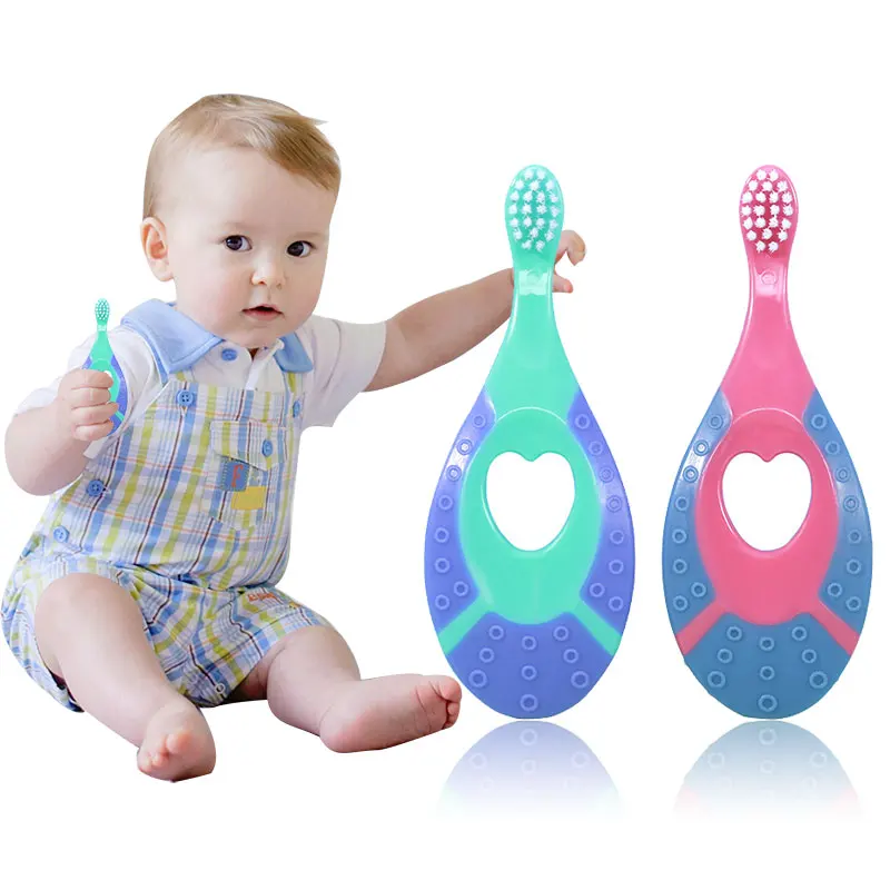 

Portable Manufacturers Mini Soft Teether Handle Infant Children Training Toothbrush TPR Ring Shape Baby Toothbrush, Pink/blue
