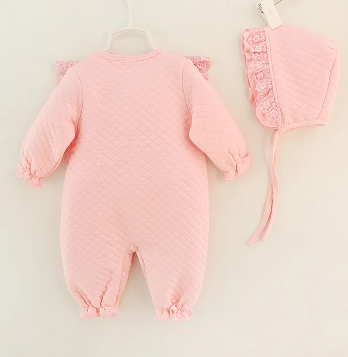 

Wholesale Autumn Winter Season Thick Soft Cotton Infant Baby Girl Clothes Newborn Baby Romper Sets, Pink / white