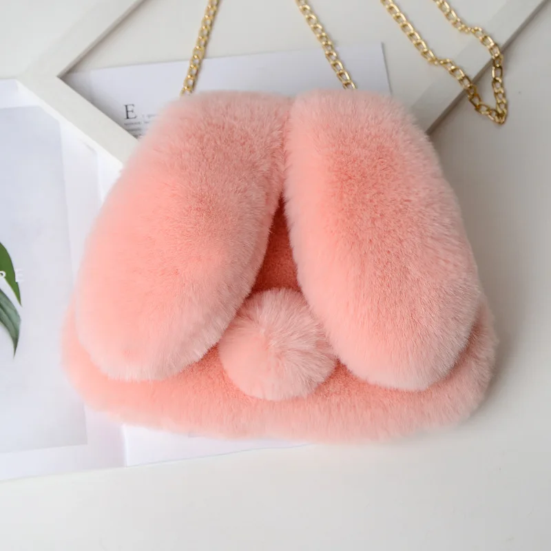 

2021 fashion Wholesale and retail Plush rabbit ear bag chain Single shoulder diagonal span Plush bag Make up Wallet, Various colors