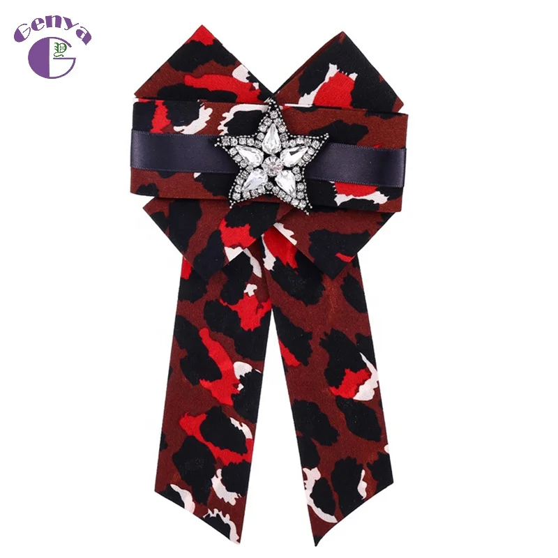 

GENYA High end brooch fashion exaggerated leopard print five pointed star bow brooch retro cravat, As picture