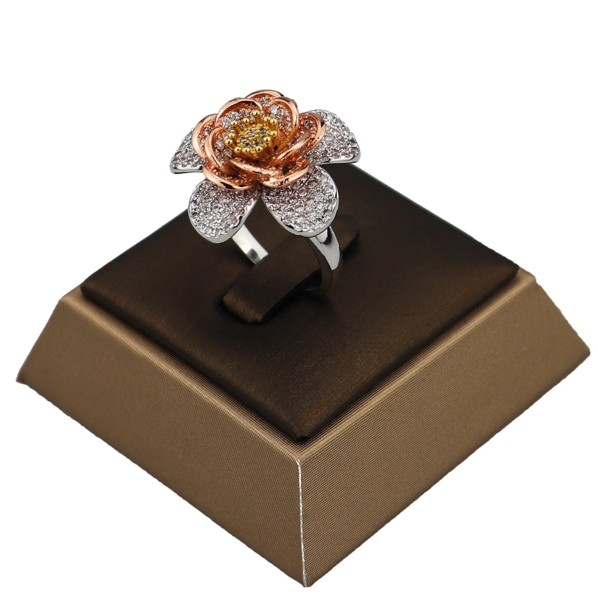 

Fashion high quality gift Three colors rose flower rings brand jewelry women girl set Zircon plated 18k gold jewelry set