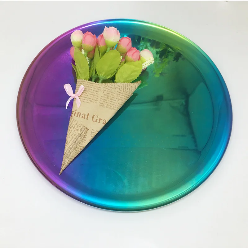 Bread Dessert Rainbow Colorful Plate Wedding customized 2019 New Products Round Metal Jewelry ring holder stand MP-03