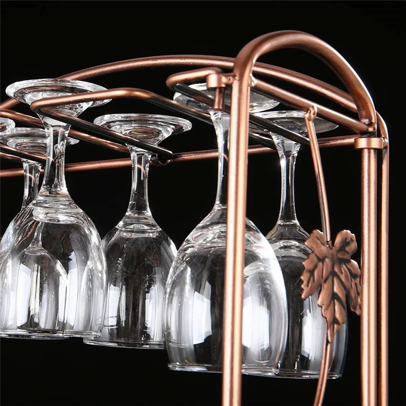 8 Wines Bottles 8 Glasses Tabletop Holders Bronze Counter Display