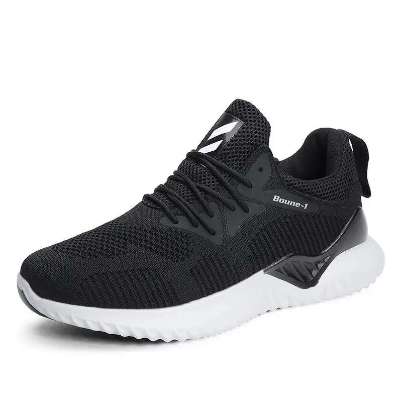 

Wholesale brand knitting uppers breathable men fashion sport running shoes, Black grey