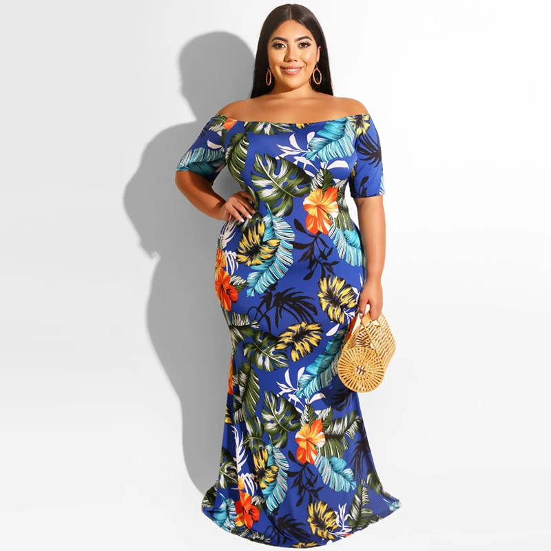 

2021 new trend Digital printed sexy one-shoulder Summer tight-fitting buttocks Casual Dress plus size 5xl women's dress