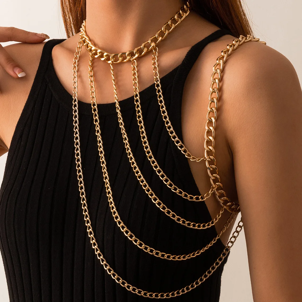 

Geometric U-Shaped Tassel One-Shoulder Body Chain Fashion Trend Halter Chain Stainless Steel Design Jewelry Channel Necklace