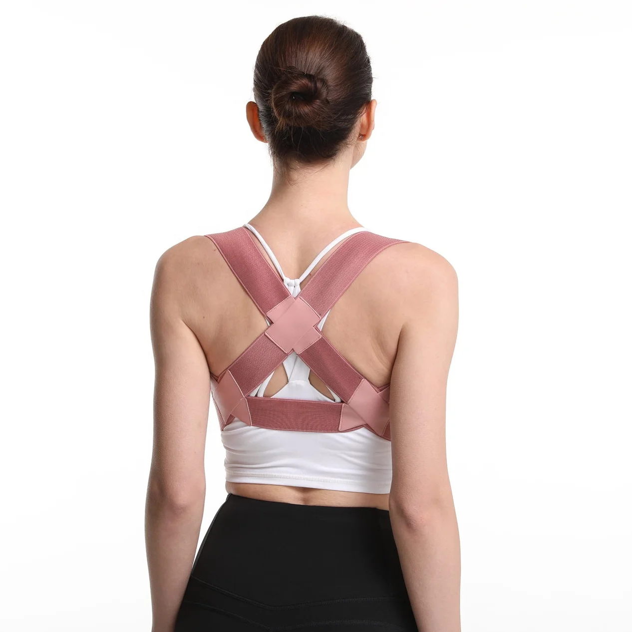 

High Quality customized Therapy Unisex Adjustable Posture Corrector Back Brace Support for back pain relief, Pink/black