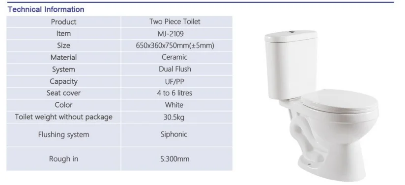 Manufacturer Ceramic Sanitary Ware Two-piece Bathroom Floor Mounted  WC siphonic split Toilet MJ2109