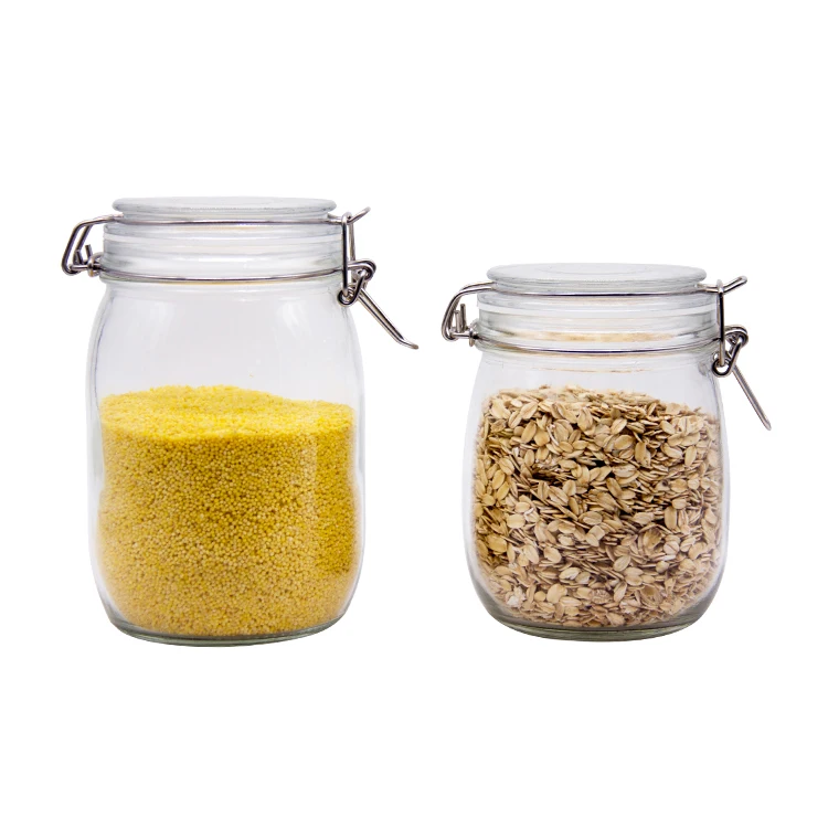 

Stainless steel buckle bottle glass food storage jar glass jars with hinged lids, Customized