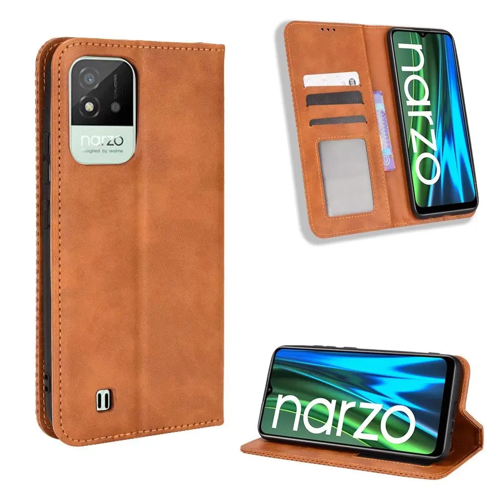 

Retro Flip Wallet Leather Case Cover For OPPO Realme Narzo 50i, As pictures