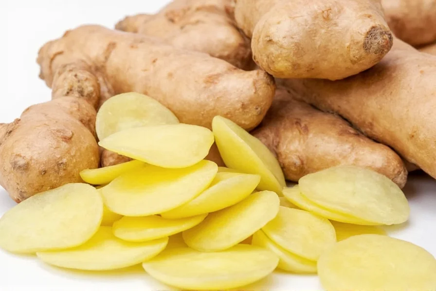 Fresh aromatic ginger roots showing distinctive pale yellow flesh