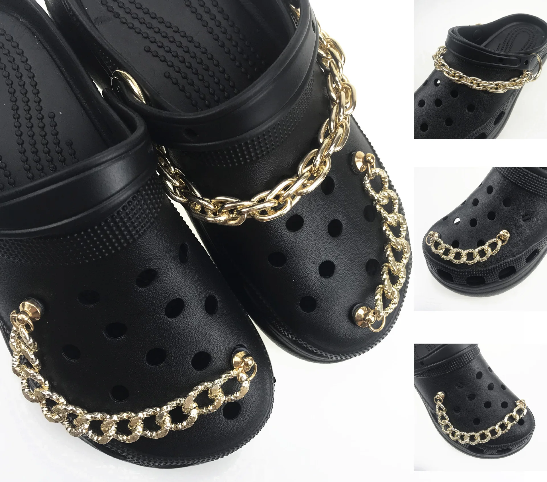 

Fashion Croc Charms DIY Shoe Chain Metal Clogs Shoe Decorations Chain Cool Trendy Shoes Accessories Gold for Girls Gifts