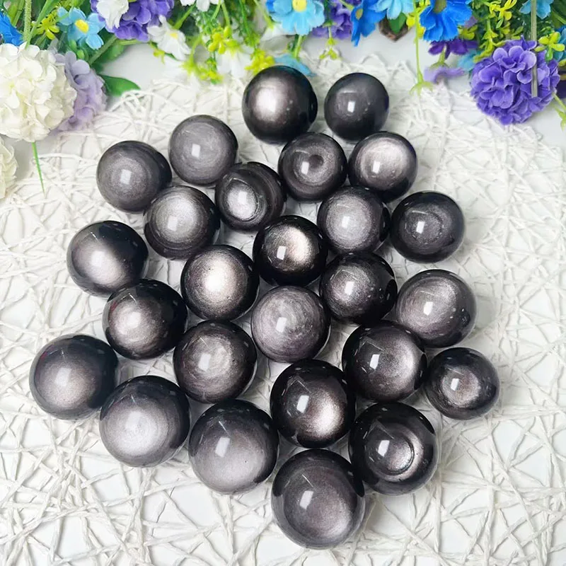 Small Natural Silver Sheen Obsidian Sphere Polished Black Obsidian Gemstone Sphere Obsidian Crystal Ball Root Chakra Healing