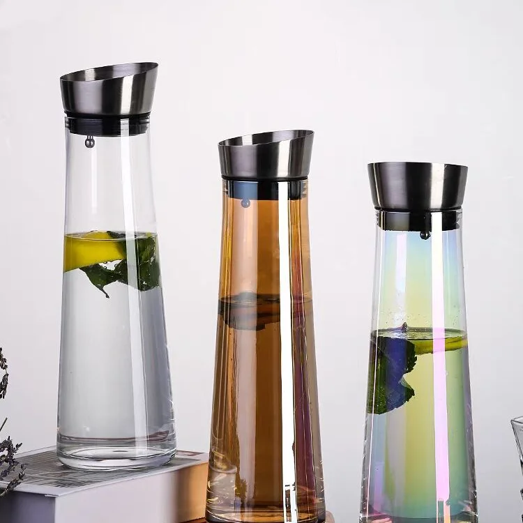 

Factory price color high borosilicate glass cooling bottle glass pither, Clear ,amber