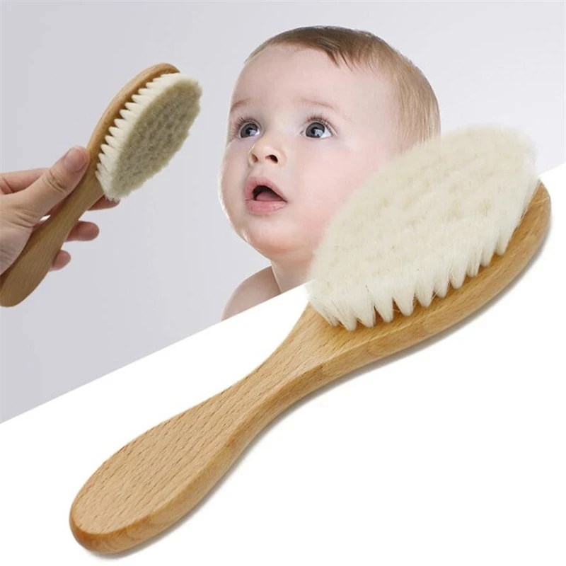 

Wood Handle soft Bristle Brush Material Baby Goat Bristle Cute Newborn kids HairBrush Cushion Brush