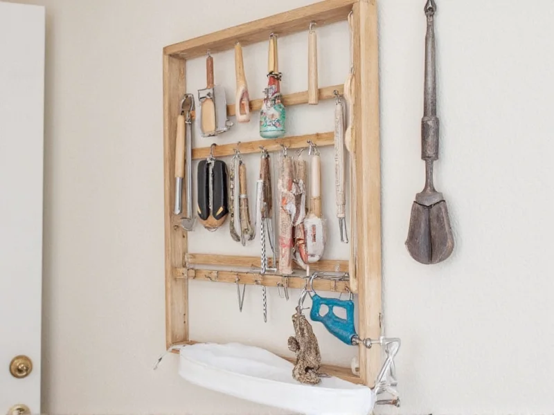 Repurposed Michaels frame used as wall organizer with tools