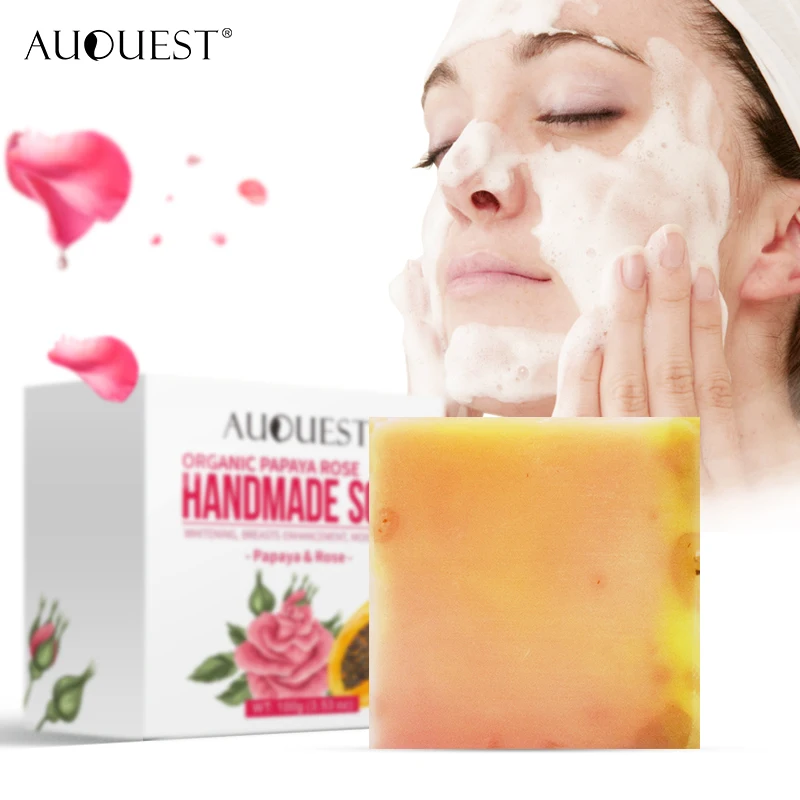 

Handmade Papaya Rose Oil Soap whitening skin remove dead skin cells face cleaning, Pink&yellow cream
