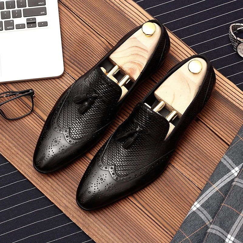 

Fashion Men Dress Business Shoes Soft Leisure Pointed Leather Formal Oxford Casual Loafers Flats Slip-on Brogue Moccasins Work