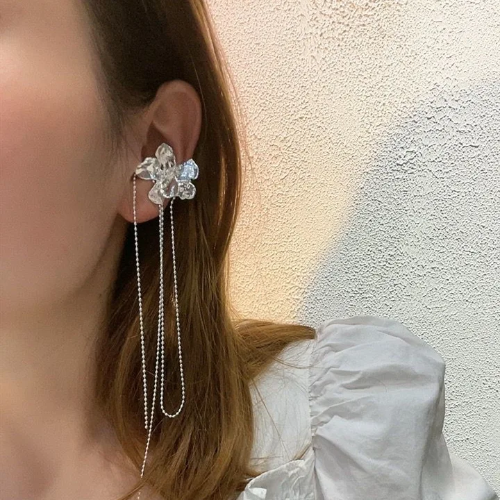 

Hot Selling Fashion Flower Tassel Earrings Without Ear Holes Jewelry For Women