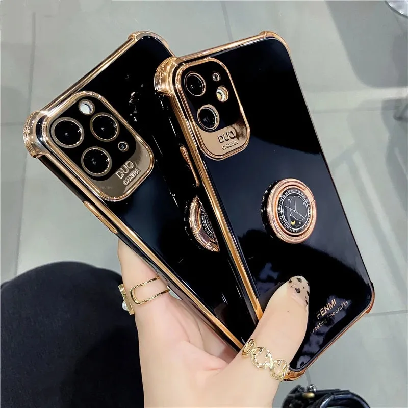 

glossy kickstand ring phone case for samsung/iphone 12 pro max,for iphone case silicone with metal rings