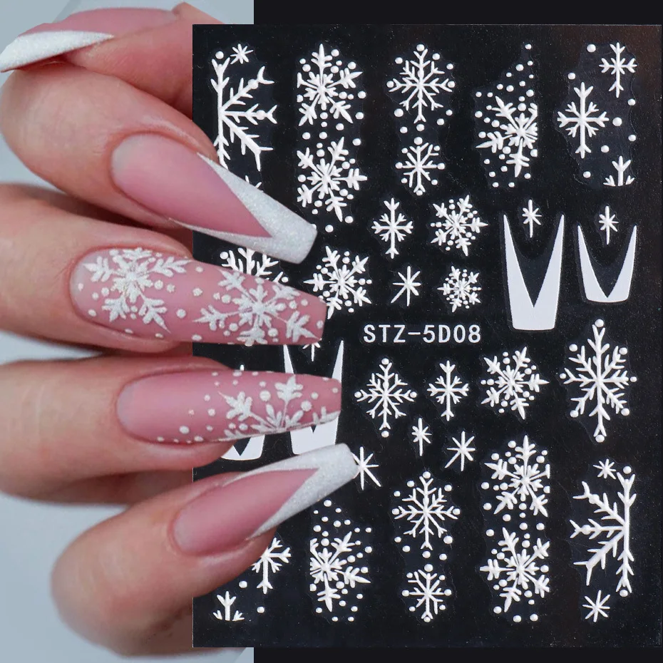 

5D Snowflake Christmas Nail Stickers Embossed Stereoscopic Manicure Stickers, Colorful