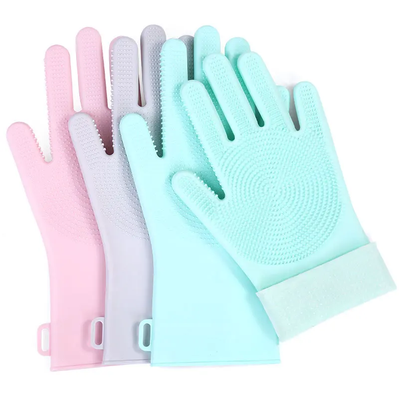 

Wholesale Heat Resistant Scrubber Dishwashing Kitchen Household Cleaning Glove Silicone