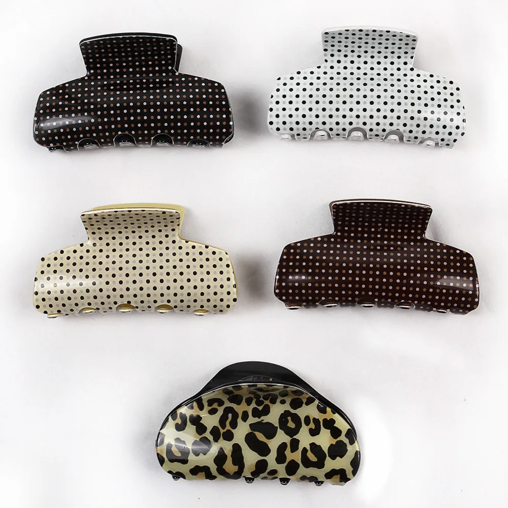 

Korean small dot leopard acrylic hair clip claw Girls large colorful shark hair clip Female elegant hair claw clips