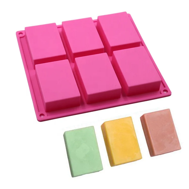 

Hot High quality design handmade large 6 cavity bar rectangle rectangular soap mould 6-cavity silicone soap mold, As shown