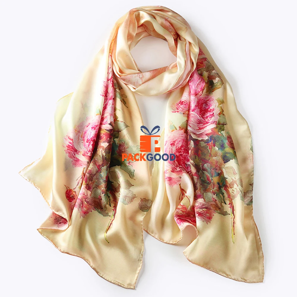 

100% Long Silk Scarves Flower Pattern New Fashion Women Silk Scarf Silk
