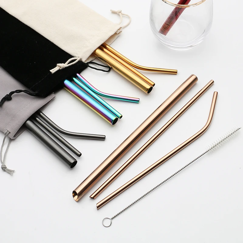 

Amazon hot-sell 4 pcs mirror stainless steel bar straw Inclined pipette