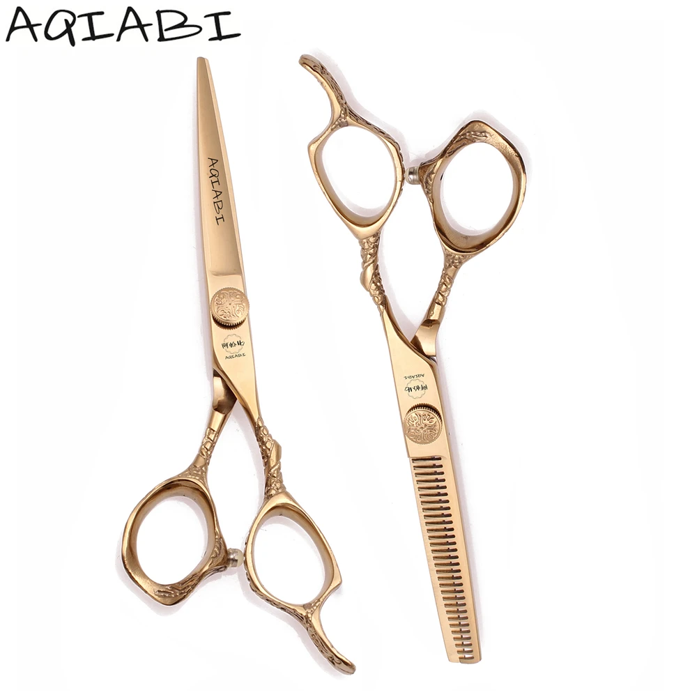 

Barber Scissors 5.5'' 6" AQIABI JP Stainless Cutting Scissors Thinning Shears Hairdressing Scissors Gold A9001