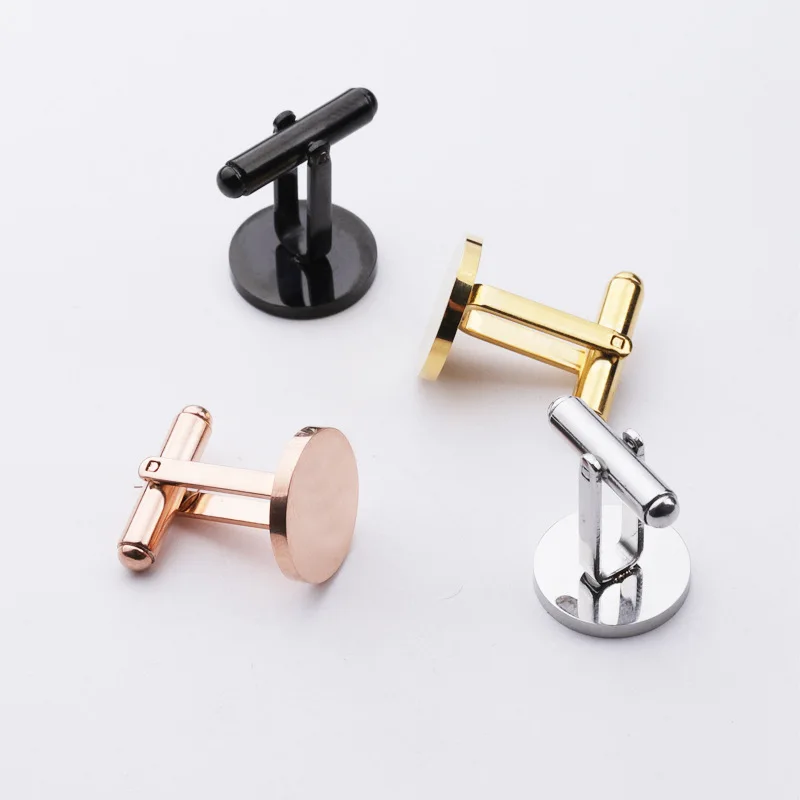 

High Quality Simple Round Polished Mirror Glossy Surface Cuff Links Titanium Steel Men's Shirts French Cufflinks, Sliver, black, golden, rose gold color