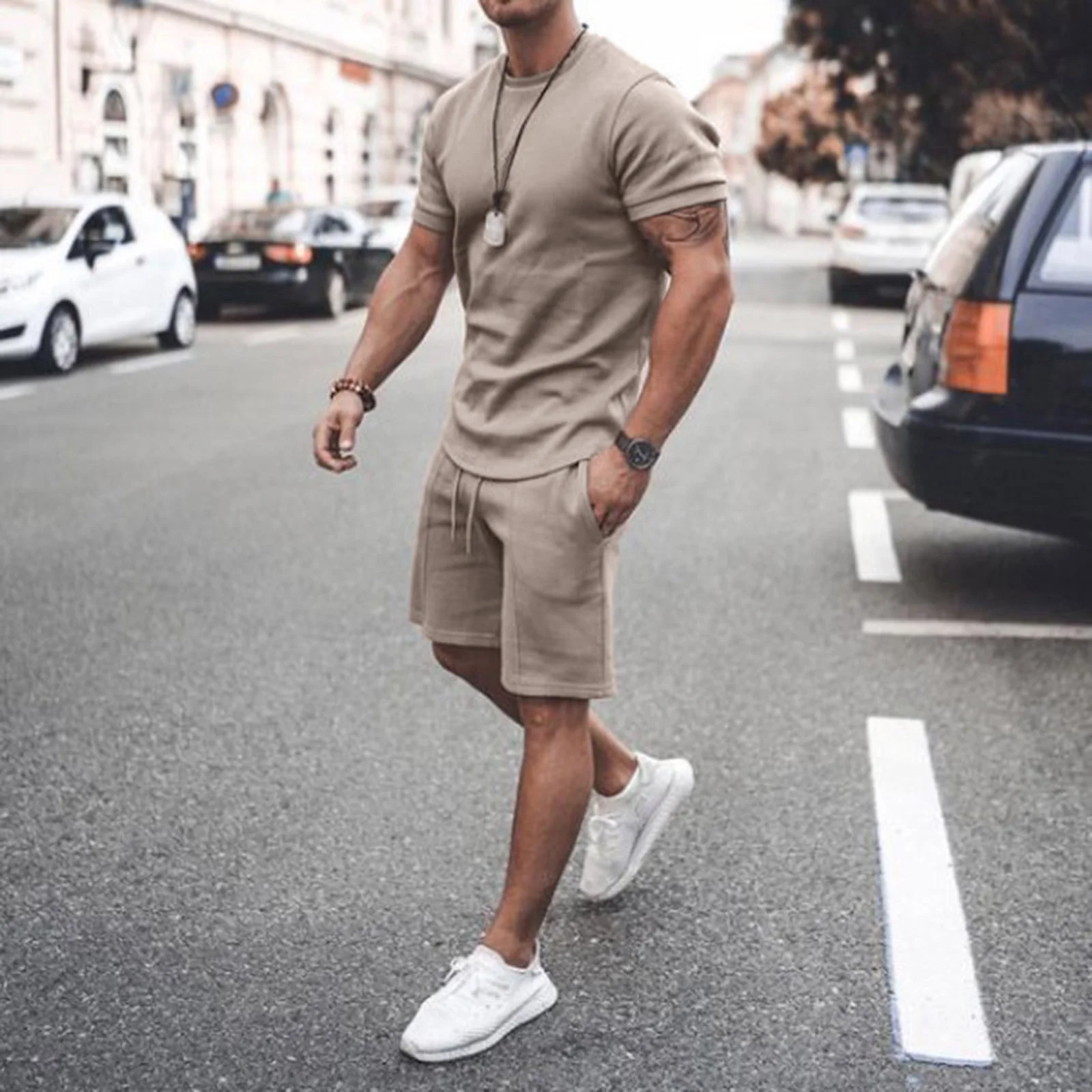 

YD Wholesale custom logo factory cotton solid outfits 2 piece set shorts jogger casual sets summer leisure mens tracksuit