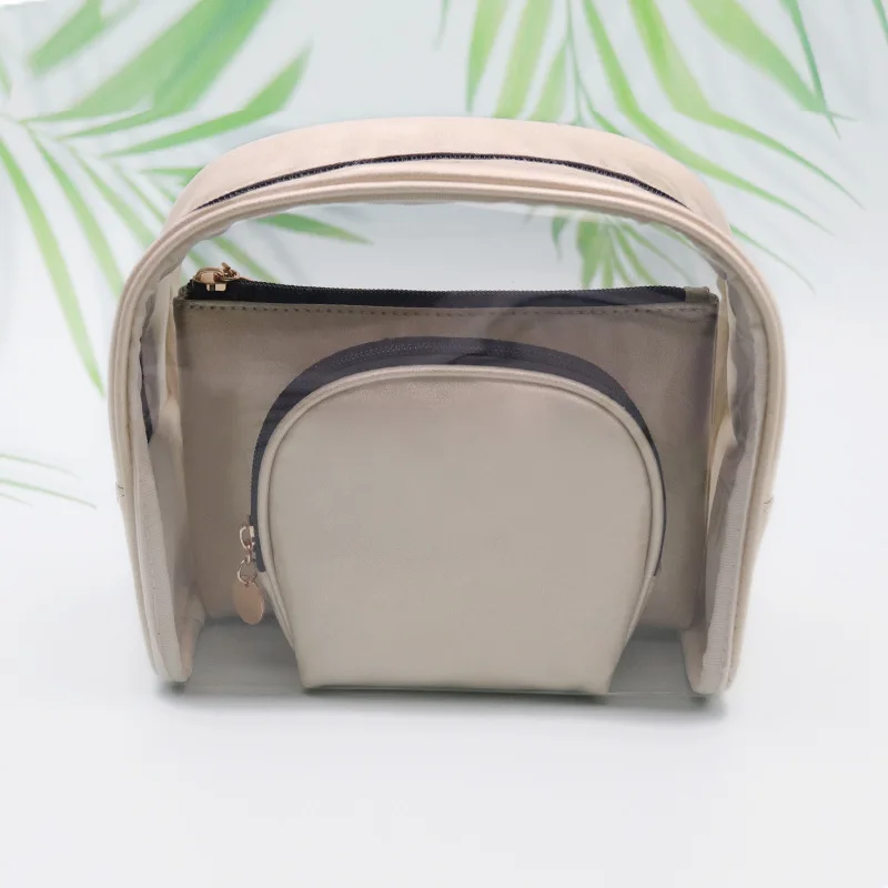 

Cross-border travel wash bag Korean waterproof TPU cosmetic bag set of three solid color makeup storage bag customization.
