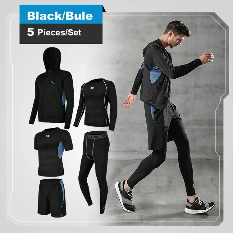 

5 pieces in one men basketball gym jogging tights Outdoor Sportswear Tracksuit