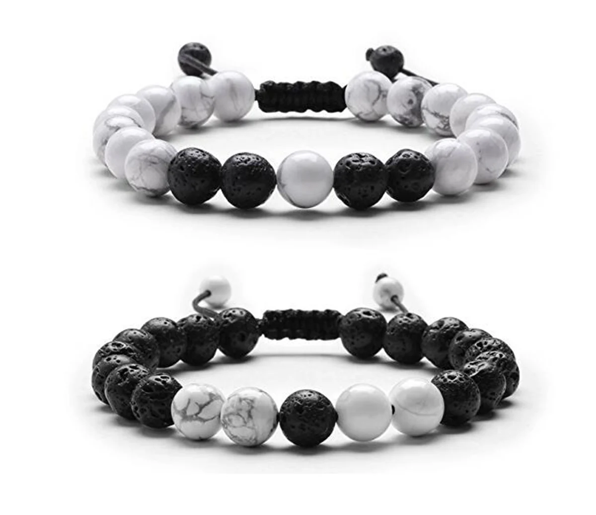 

White Howlite Black Rock Lavs Stone Bracelet Couples Friendship Distance Energy Beads Jewelryfor Valentine's Day Present