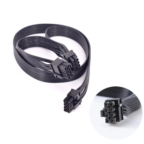 

60cm Black PCI Express 8pin Dual 6+2Pin Supply PCIE 8 Pin 1 To 2 Spliter Power Graphics Module Cable
