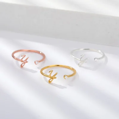 

2021 New Design 18k Gold Plated Stainless Steel Initial Letter Open Ring