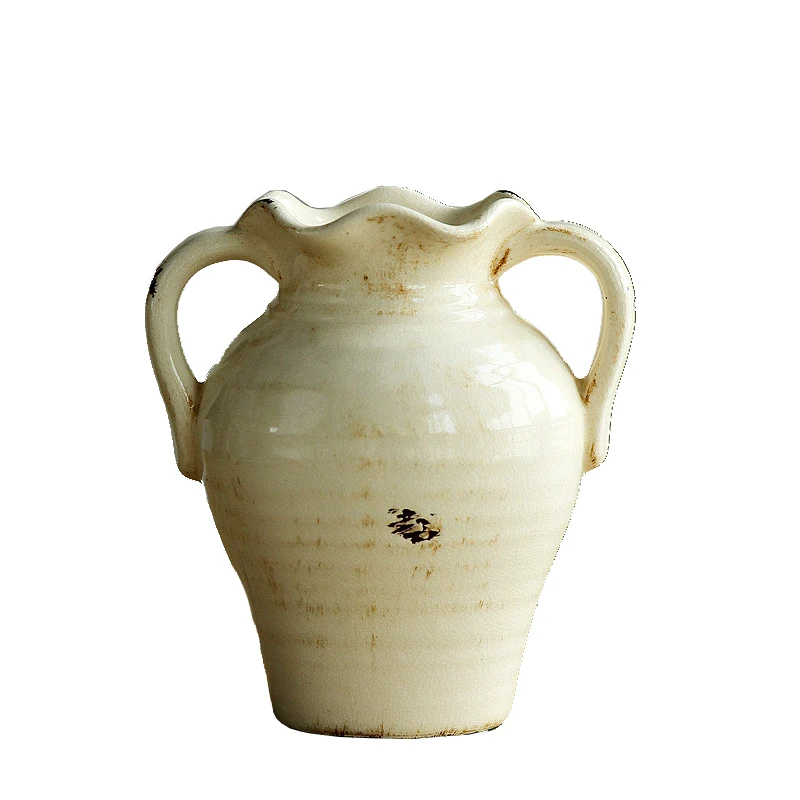 

Wholesale European vintage ceramic floor pot classic wide mouth hydroponic vase home villa garden decoration succulent pot, White with 2 size