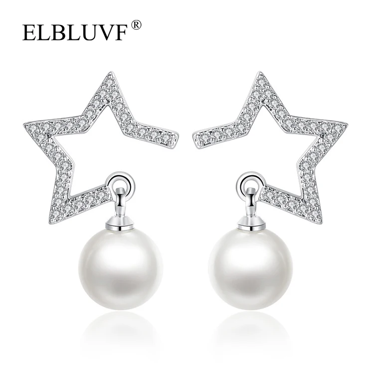 

ELBLUVF Free Shipping Cheap Wholesale White Copper Platinum Plated White Zircon Pearl Sun Flower Stud Earrings For Women, White gold