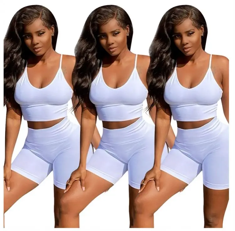 

JEAN New Arrival White Casual Sports Vest Women 2 Piece Set Clothing 2 Piece Shorts Set Women
