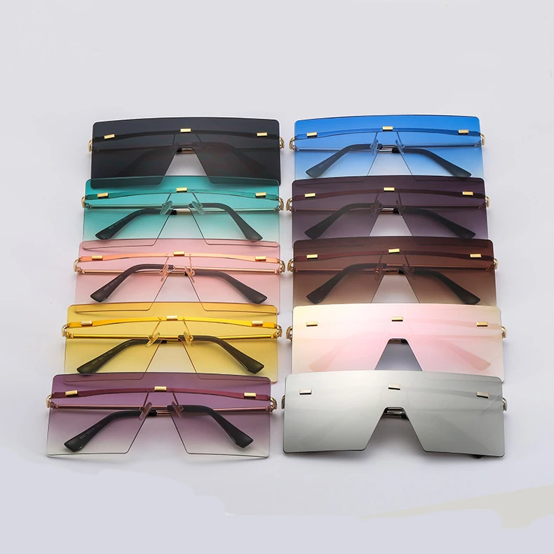 

New Design Personality rimless oversized vintage vendors Portable big square wholesale sunglasses, Gold-gray