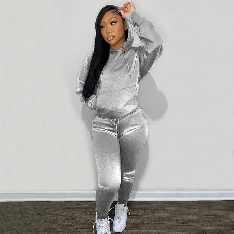 

Fall Winter 2022 Long Sleeve Sexy Velvet Velour Hoodie Tracksuits Women Clothes Two Piece Sweatsuit Sets 2pcs Jogger Pants Set, Black,blue,silvery