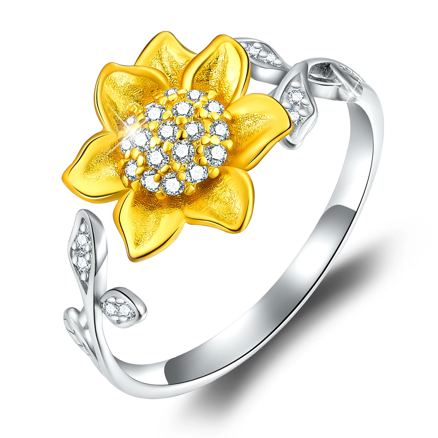 

Fashion Jewelry Brilliant 5A Zirconia Diamond Sunflower Adjustable Rings 925 Sterling Silver For Women Luxury Gift