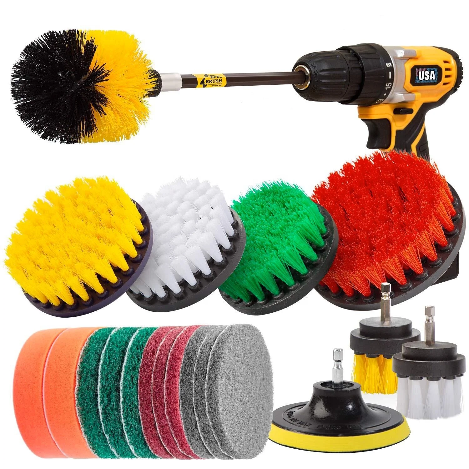 

29 Pcs/Set Scrubber Drill Brush Set Polishing Pad Toilet Brushes Car Cleaning Washing Brushes Wheel Dust, Red, yellow, blue, green, orange, black, white, etc. customized